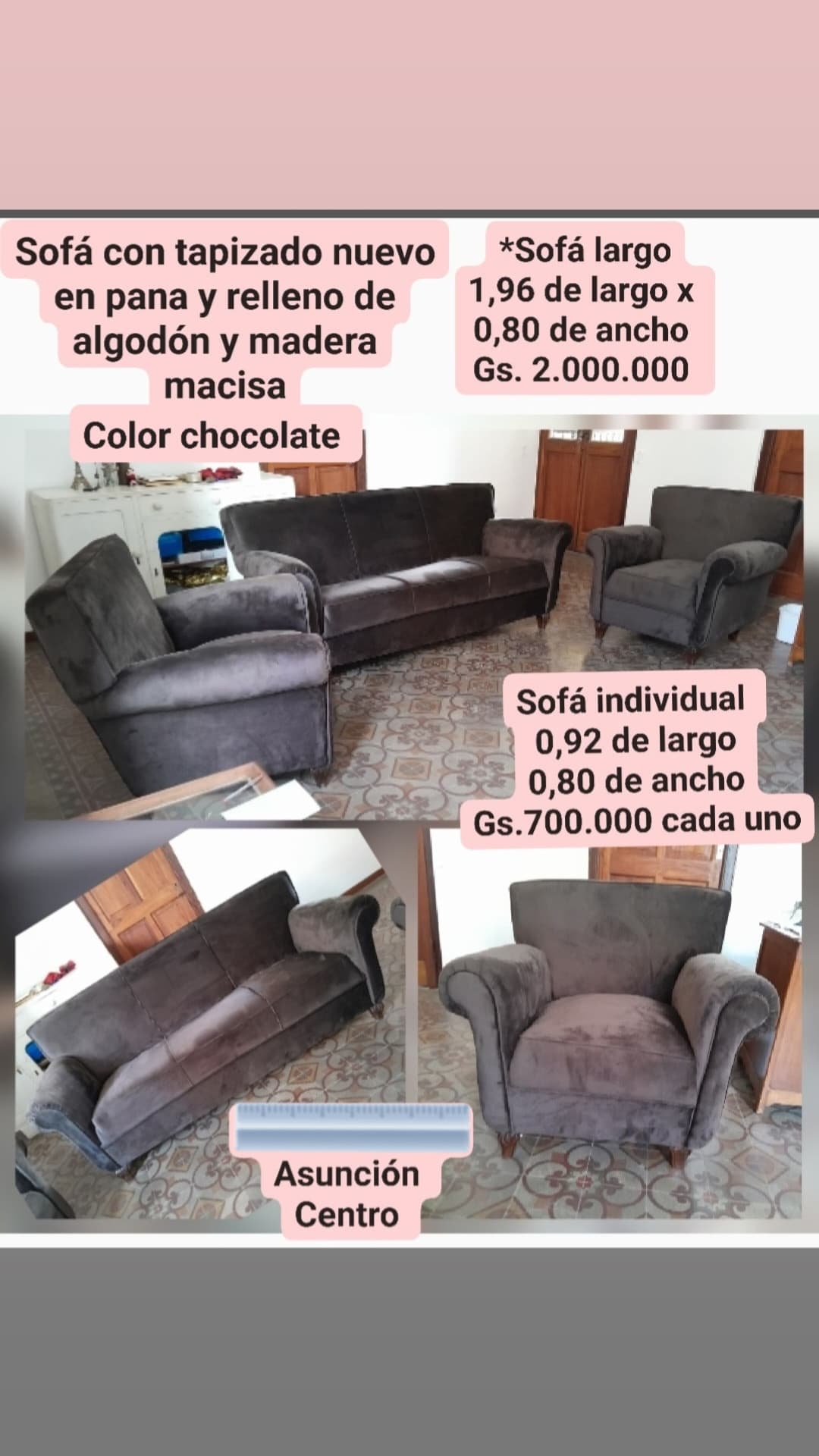 SOFÁ TAPIZADO NUEVO  EN PANA
